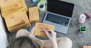 Blog cover image titled "Packaging in an Online World," showing a product being packaged, symbolizing the growing importance of e-commerce packaging.