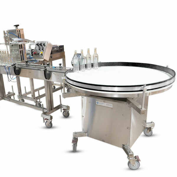 PAT-8 Accumulation Outfeed Table connected to a conveyor system in a packaging line by Packserv Australia.