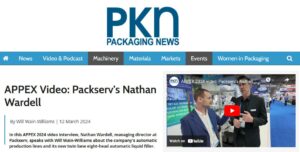 Nathan Wardell from Packserv presenting new packaging technology advancements at APPMA 2024 in a video interview.