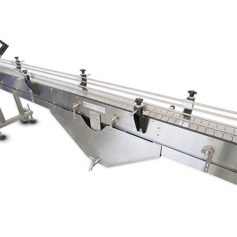 Detailed view of the Packserv PSC-6 Belt Bath Conveyor’s streamlined design.