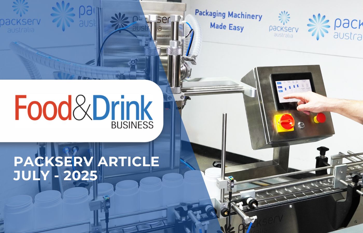 Packserv Australia’s PLC Twin‑Head Filler designed to support SMEs, shown in a production environment.