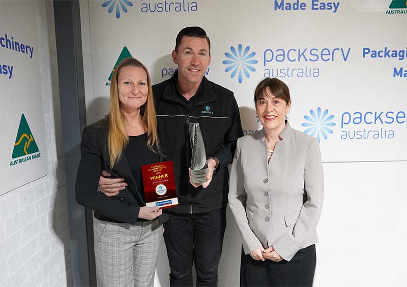 Packserv team (Nathan, Audra & Julia) celebrate winning Best Small Business Award for Local Manufacturing Excellence